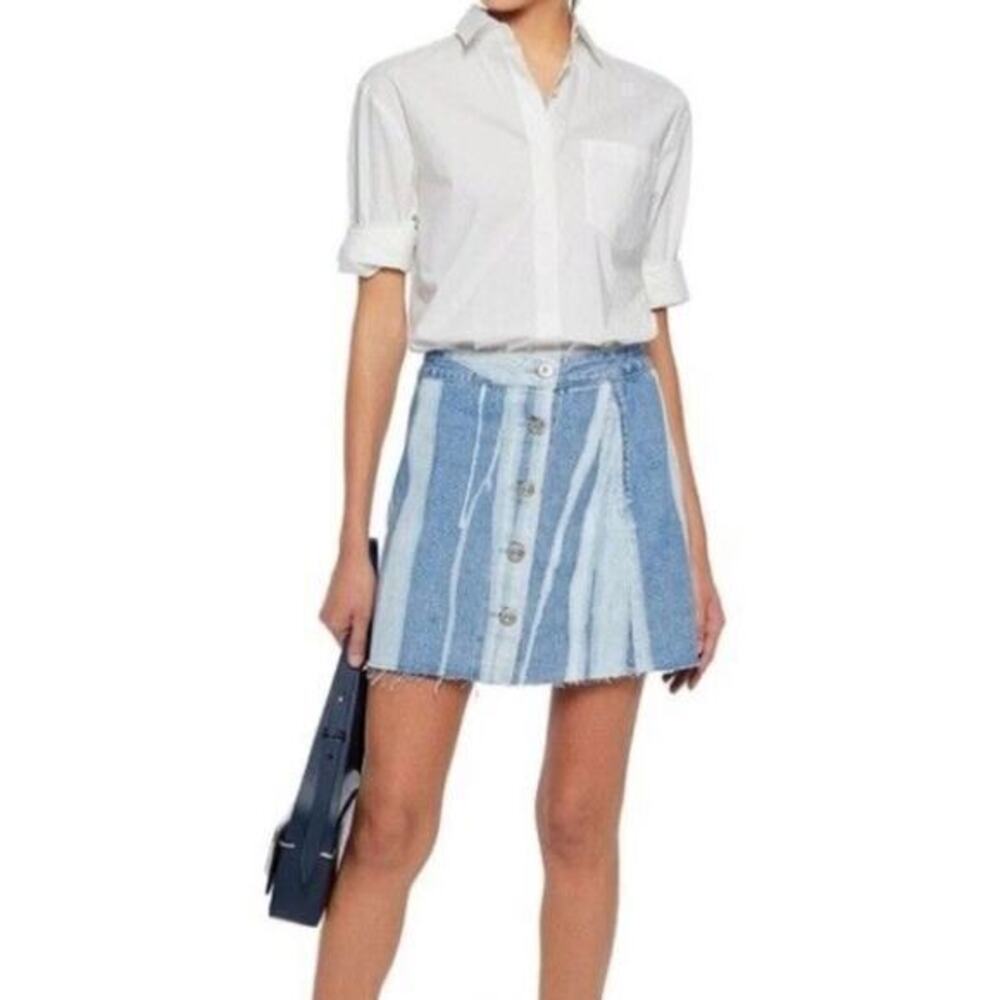 3x1 Higher Ground Pinto Stripe Denim Raw Hem Mini Skirt Women's Size Medium